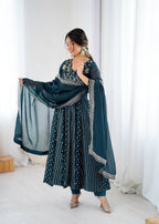 Prazu Fashion Rama Crunchy Silk Embroidered Sequence Anarkali Gown - Distacart