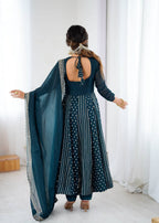 Prazu Fashion Rama Crunchy Silk Embroidered Sequence Anarkali Gown - Distacart