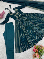 Prazu Fashion Rama Crunchy Silk Embroidered Sequence Anarkali Gown - Distacart