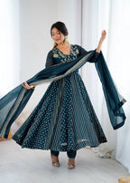Prazu Fashion Rama Crunchy Silk Embroidered Sequence Anarkali Gown - Distacart