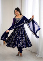 Prazu Fashion Blue Georgette Embroidered Designer Anarkali Gown - Distacart