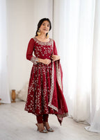 Prazu Fashion Maroon Georgette Embroidered Designer Anarkali Gown - Distacart