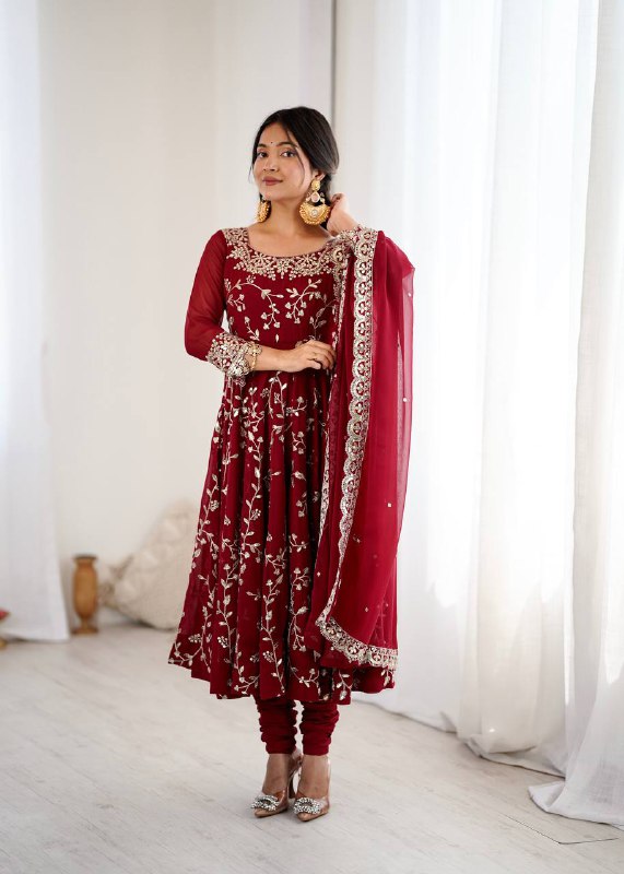Prazu Fashion Maroon Georgette Embroidered Designer Anarkali Gown - Distacart