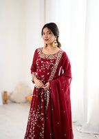 Prazu Fashion Maroon Georgette Embroidered Designer Anarkali Gown - Distacart