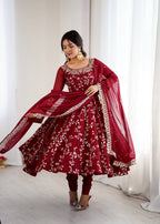 Prazu Fashion Maroon Georgette Embroidered Designer Anarkali Gown - Distacart