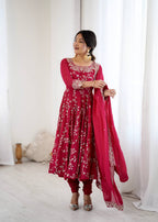 Prazu Fashion Pink Georgette Embroidered Designer Anarkali Gown - Distacart