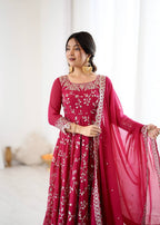 Prazu Fashion Pink Georgette Embroidered Designer Anarkali Gown - Distacart