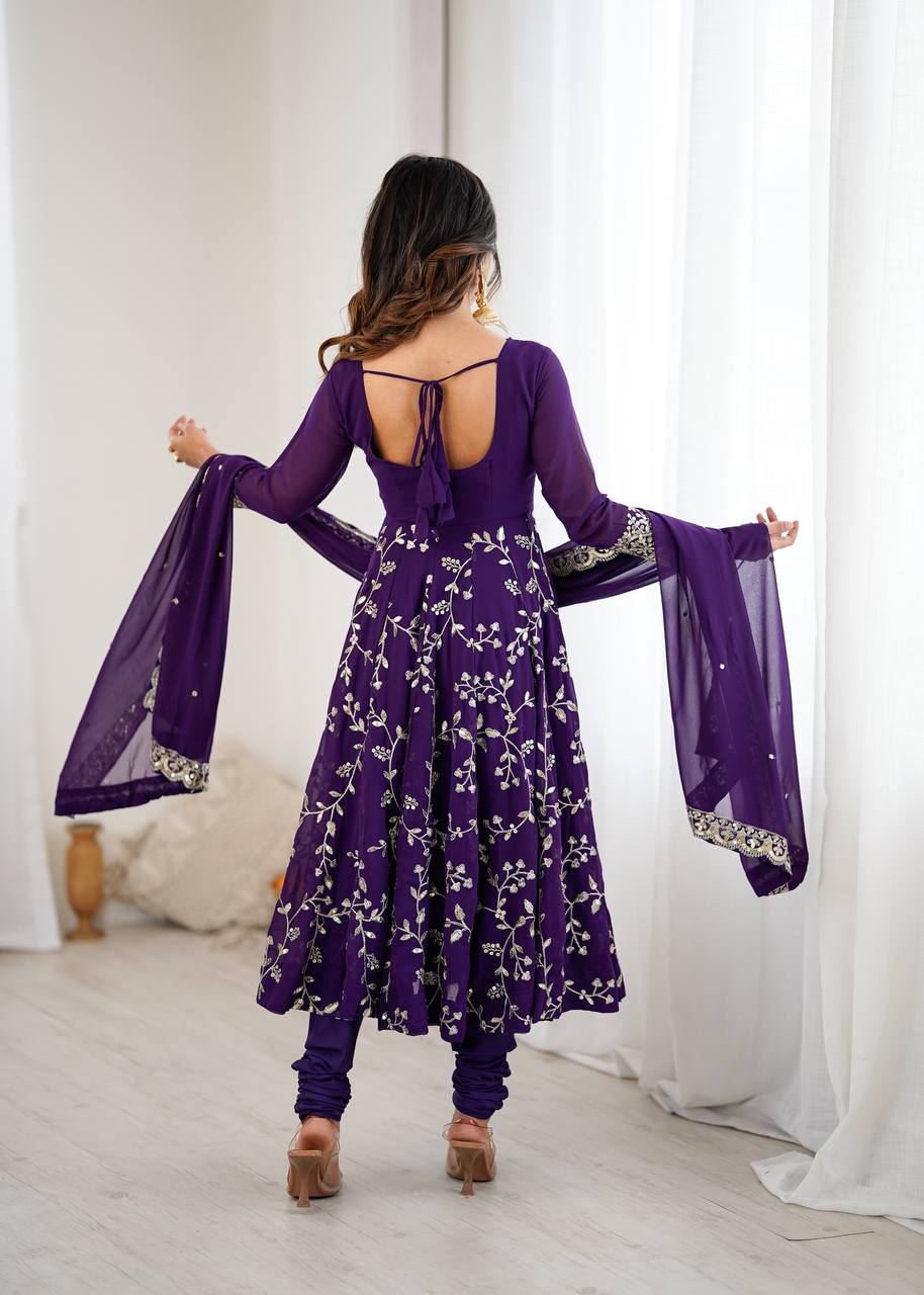 Prazu Fashion Violet Georgette Embroidered Designer Anarkali Gown - Distacart