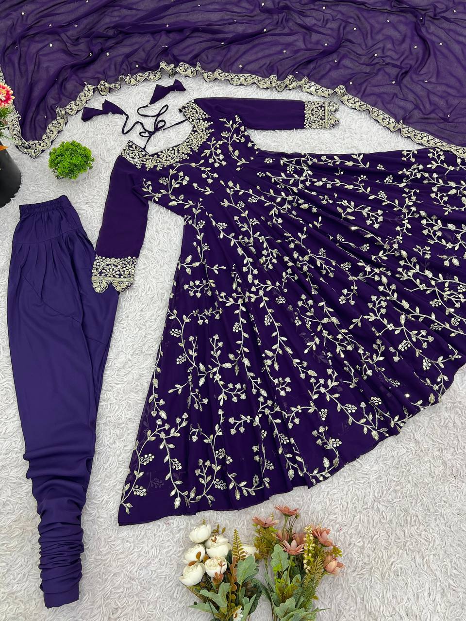 Prazu Fashion Violet Georgette Embroidered Designer Anarkali Gown - Distacart