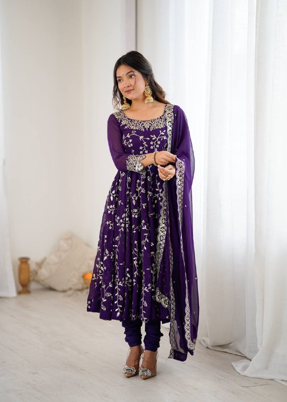 Prazu Fashion Violet Georgette Embroidered Designer Anarkali Gown - Distacart