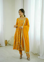 Prazu Fashion Yellow Georgette Embroidered Designer Anarkali Gown - Distacart