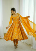 Prazu Fashion Yellow Georgette Embroidered Designer Anarkali Gown - Distacart