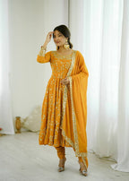 Prazu Fashion Yellow Georgette Embroidered Designer Anarkali Gown - Distacart
