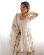 Prazu Fashion Off White Mal Chanderi Silk Mirror Work Designer Sharara Suit - Distacart