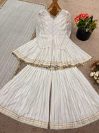 Prazu Fashion Off White Mal Chanderi Silk Mirror Work Designer Sharara Suit - Distacart