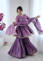 Prazu Fashion Lavender Mal Chanderi Real Mirror With Hand Work Sharara Suit - Distacart