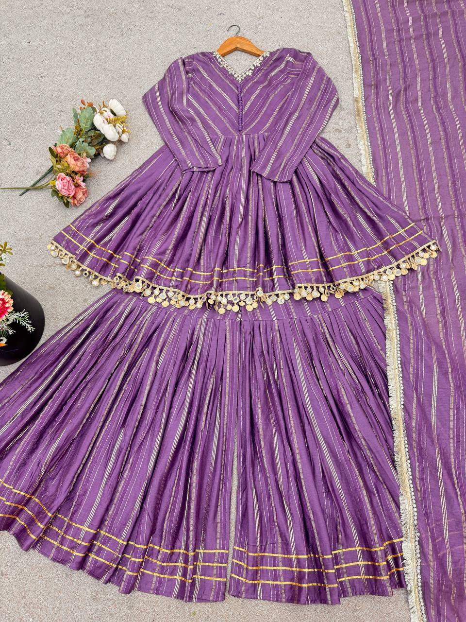 Prazu Fashion Lavender Mal Chanderi Real Mirror With Hand Work Sharara Suit - Distacart