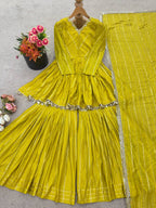 Prazu Fashion Lemon Yellow Mal Chanderi Real Mirror With Hand Work Sharara Suit - Distacart