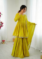 Prazu Fashion Lemon Yellow Mal Chanderi Real Mirror With Hand Work Sharara Suit - Distacart