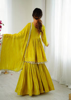 Prazu Fashion Lemon Yellow Mal Chanderi Real Mirror With Hand Work Sharara Suit - Distacart