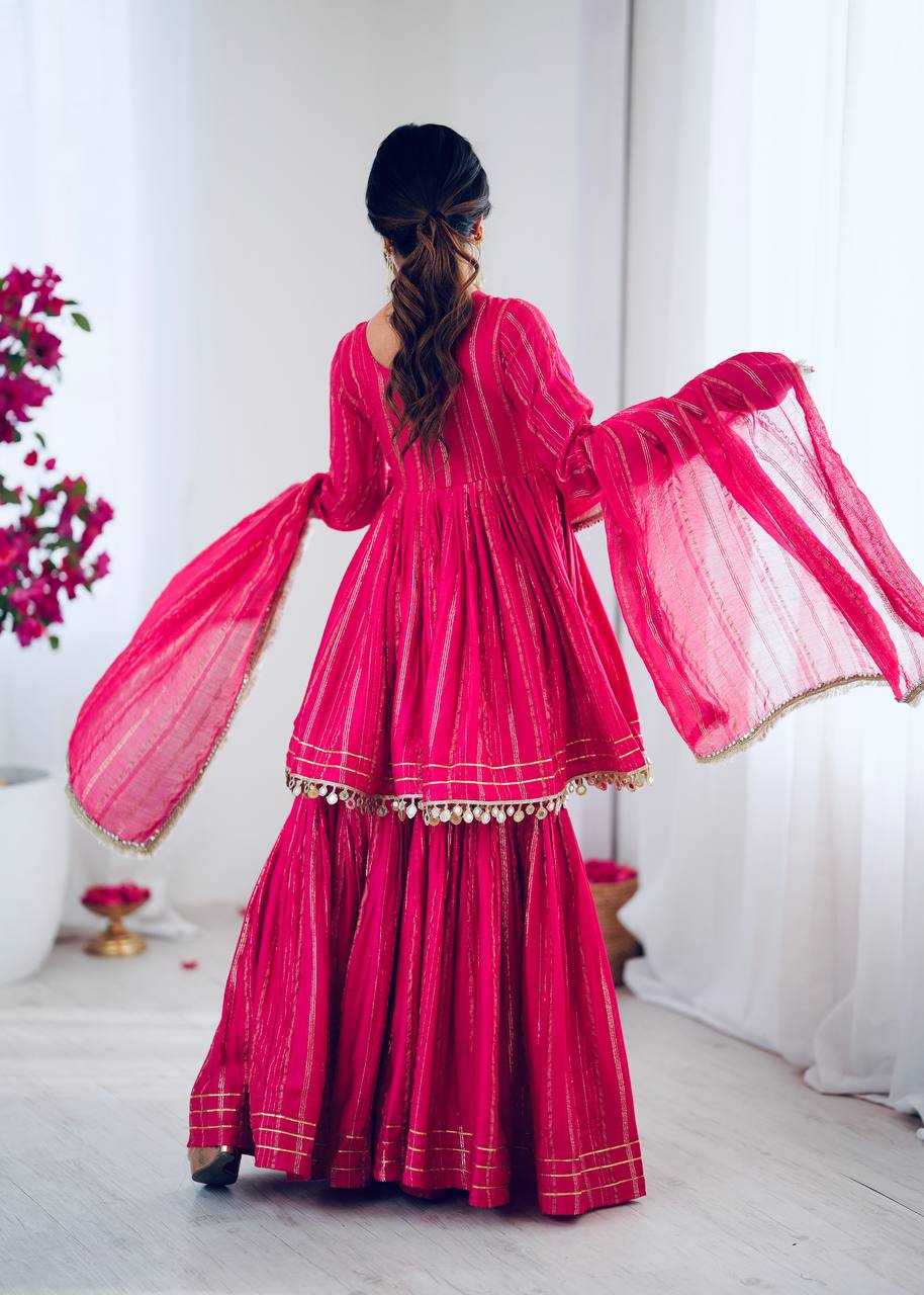Prazu Fashion Pink Mal Chanderi Real Mirror With Hand Work Sharara Suit - Distacart