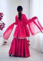 Prazu Fashion Pink Mal Chanderi Real Mirror With Hand Work Sharara Suit - Distacart