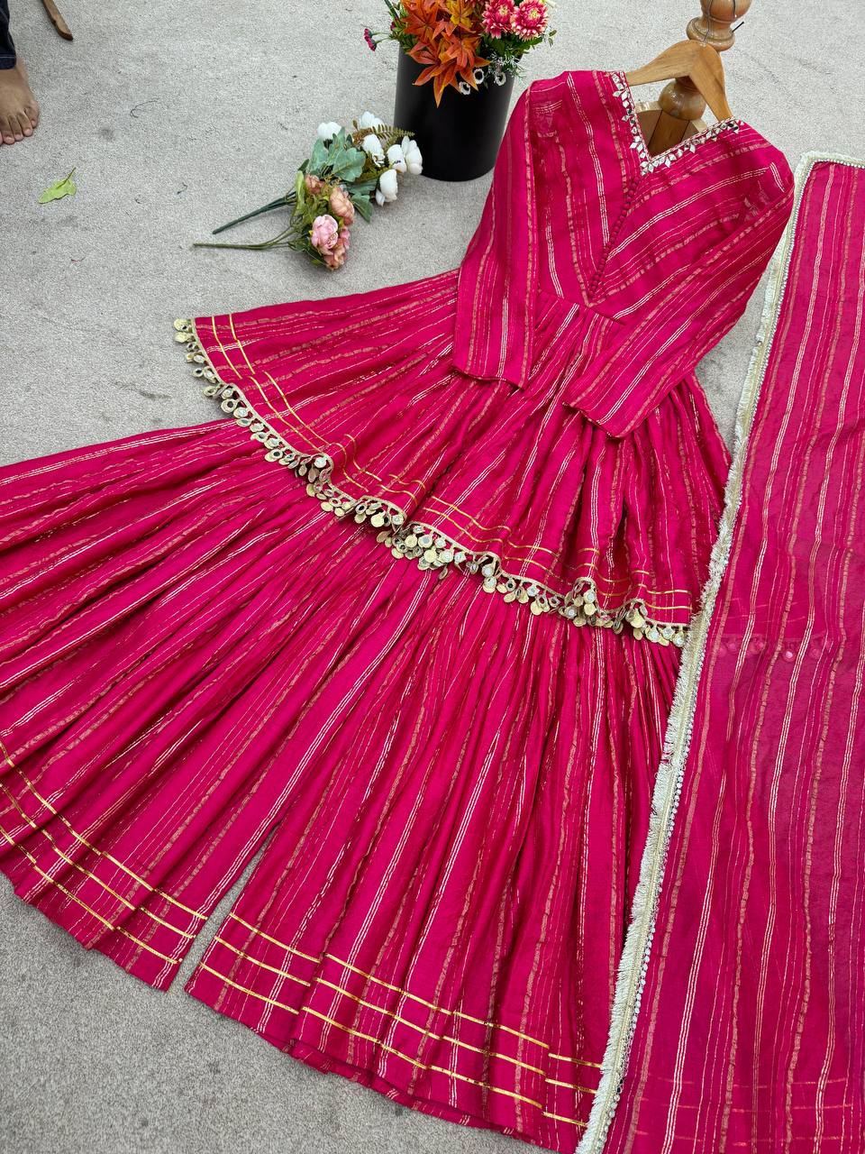 Prazu Fashion Pink Mal Chanderi Real Mirror With Hand Work Sharara Suit - Distacart