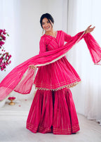 Prazu Fashion Pink Mal Chanderi Real Mirror With Hand Work Sharara Suit - Distacart