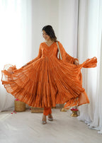 Prazu Fashion Orange Mal Chanderi Silk Real Mirror With Hand Work Anarkali Suit - Distacart