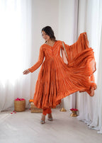Prazu Fashion Orange Mal Chanderi Silk Real Mirror With Hand Work Anarkali Suit - Distacart
