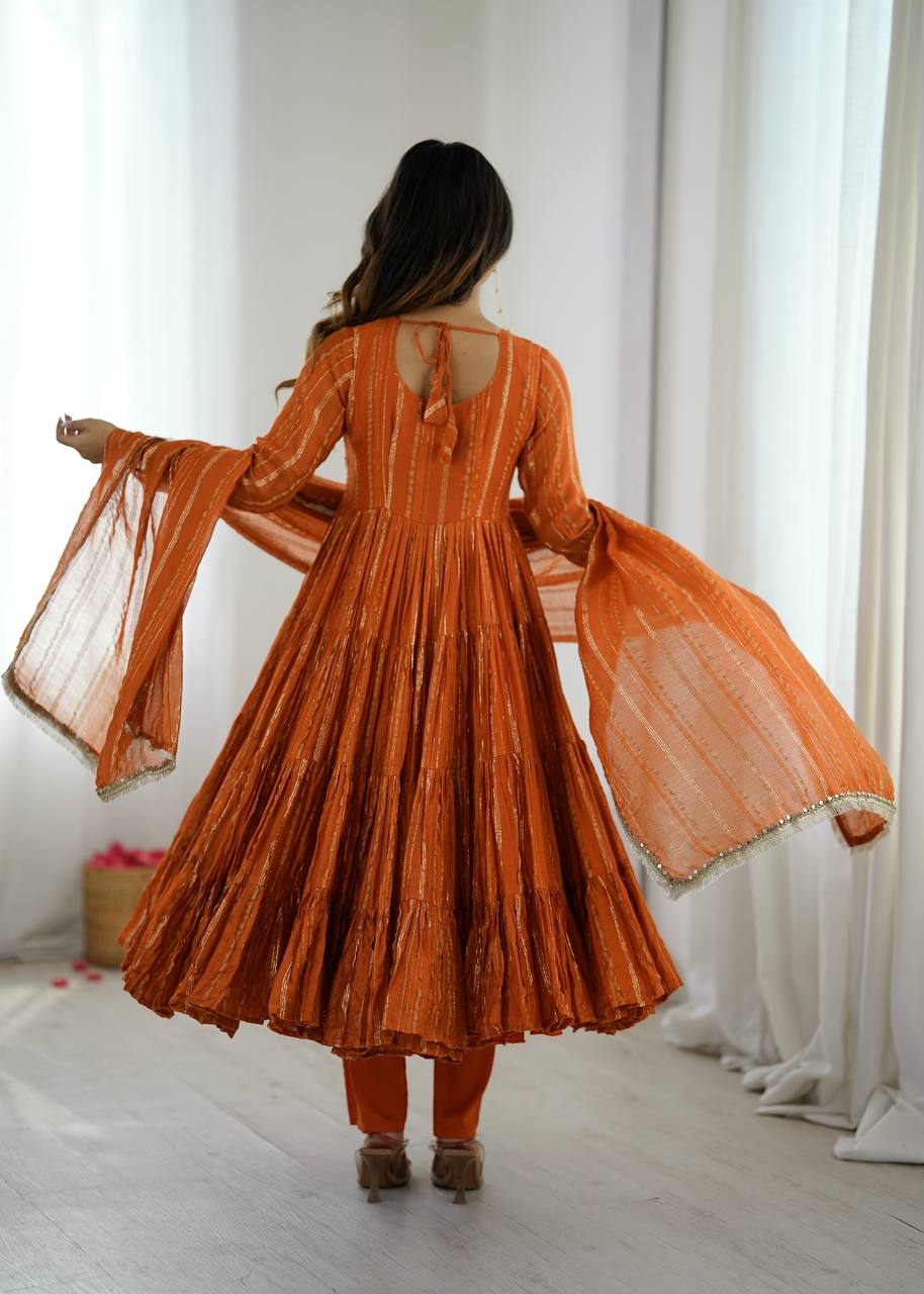 Prazu Fashion Orange Mal Chanderi Silk Real Mirror With Hand Work Anarkali Suit - Distacart