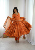 Prazu Fashion Orange Mal Chanderi Silk Real Mirror With Hand Work Anarkali Suit - Distacart