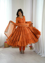 Prazu Fashion Orange Mal Chanderi Silk Real Mirror With Hand Work Anarkali Suit - Distacart