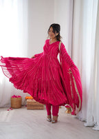 Prazu Fashion Pink Mal Chanderi Silk Real Mirror With Hand Work Anarkali Suit - Distacart
