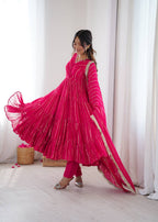Prazu Fashion Pink Mal Chanderi Silk Real Mirror With Hand Work Anarkali Suit - Distacart
