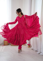 Prazu Fashion Pink Mal Chanderi Silk Real Mirror With Hand Work Anarkali Suit - Distacart