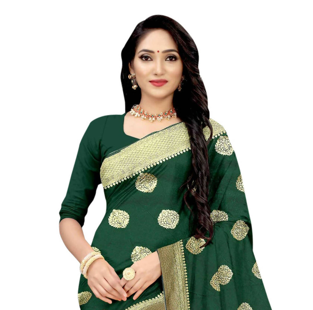 Vamika Weaving Banarasi Jacquard Green Saree - Distacart
