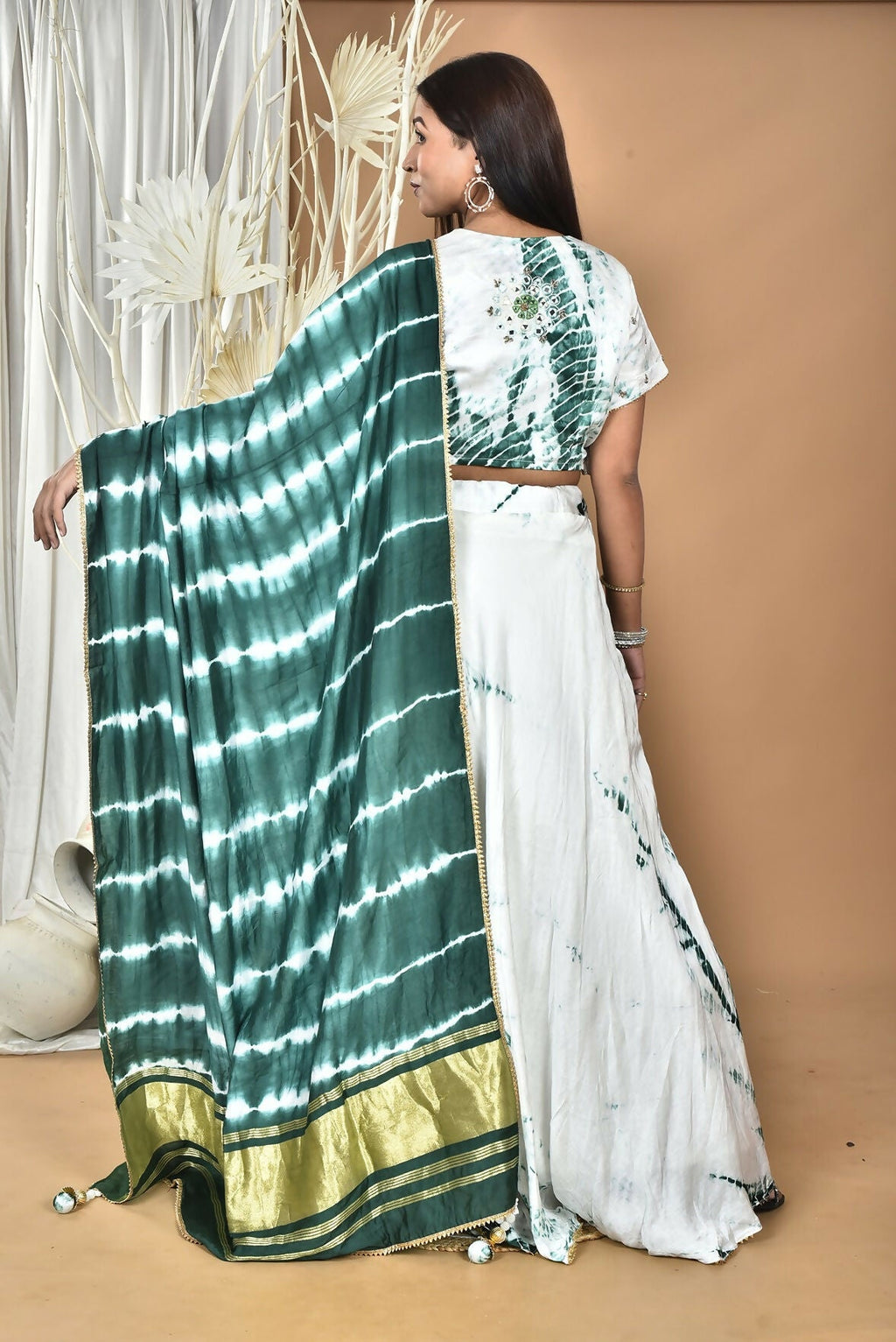 Morchari Women Tai Dai And Hand Embroidery Lehenga-Green