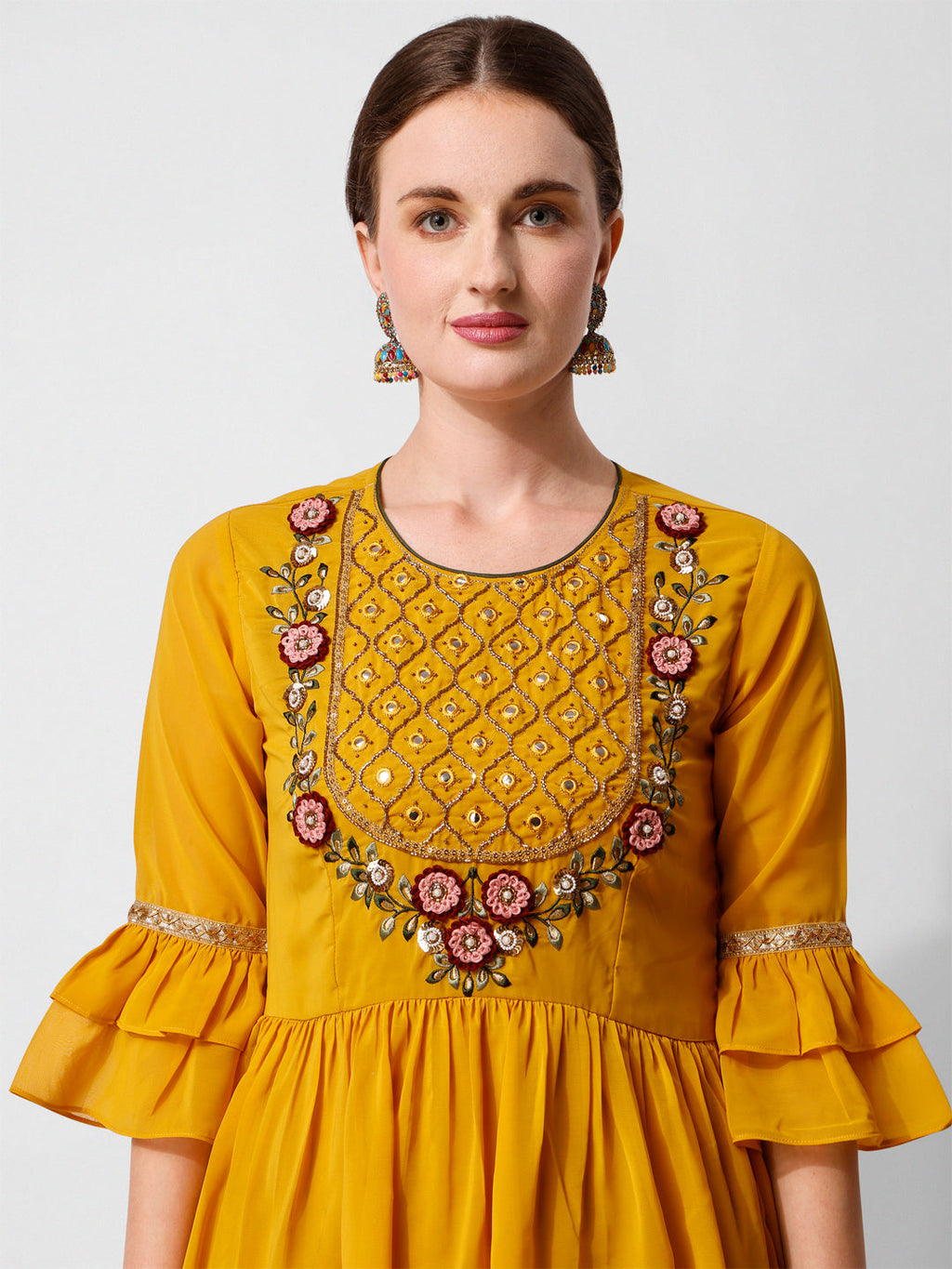 Hand Embroidered Kurta With Sharara And Dupatta Set, Multicolor - Hiral Fashion - Distacart