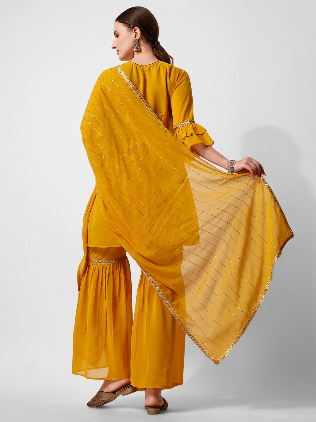 Hand Embroidered Kurta With Sharara And Dupatta Set, Multicolor - Hiral Fashion - Distacart