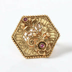 Mominos Fashion Joharkamal Gold-Polished Stone Studded Adjustable Finger Ring - Design 11