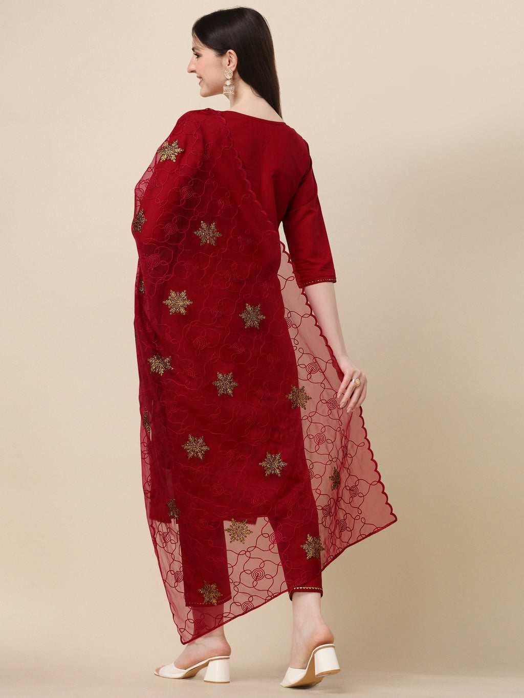 Embroidered Kurta With Pant And Organza Dupatta Set, Multicolor - Hiral Fashion - Distacart