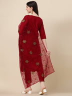 Embroidered Kurta With Pant And Organza Dupatta Set, Multicolor - Hiral Fashion - Distacart
