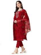 Embroidered Kurta With Pant And Organza Dupatta Set, Multicolor - Hiral Fashion - Distacart