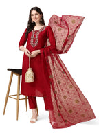 Embroidered Kurta With Pant And Organza Dupatta Set, Multicolor - Hiral Fashion - Distacart