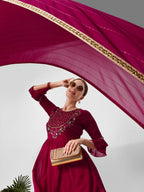 Hand Embroidered Kurta With Sharara And Dupatta Set, Multicolor - Hiral Fashion - Distacart