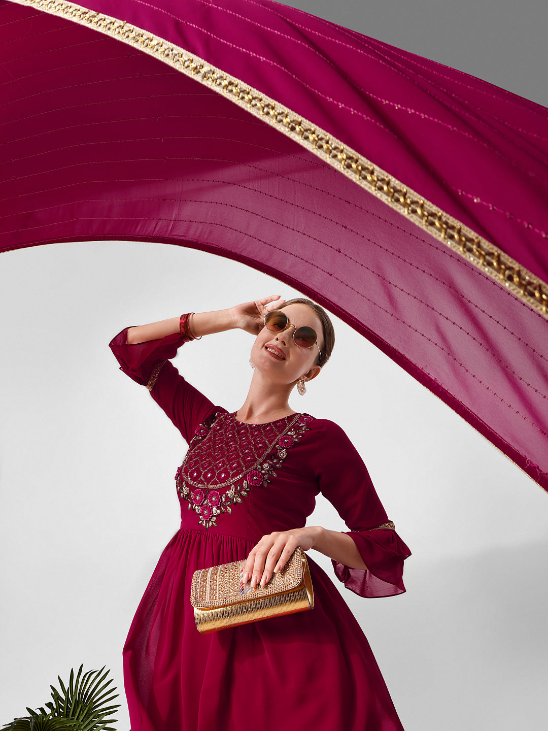 Hand Embroidered Kurta With Sharara And Dupatta Set, Multicolor - Hiral Fashion - Distacart