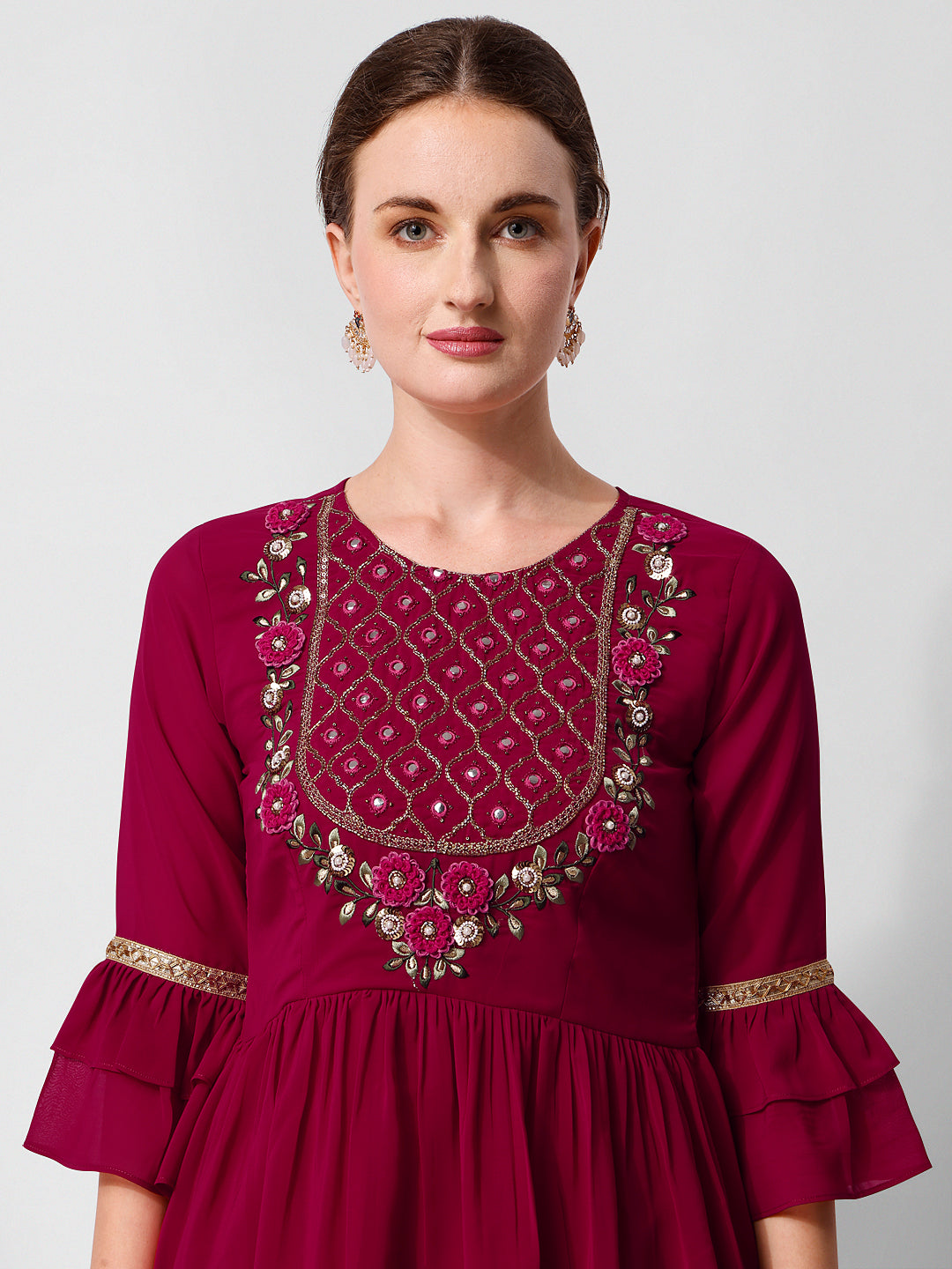 Hand Embroidered Kurta With Sharara And Dupatta Set, Multicolor - Hiral Fashion - Distacart
