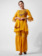 Hand Embroidered Kurta With Sharara And Dupatta Set, Multicolor - Hiral Fashion - Distacart