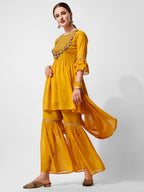 Hand Embroidered Kurta With Sharara And Dupatta Set, Multicolor - Hiral Fashion - Distacart